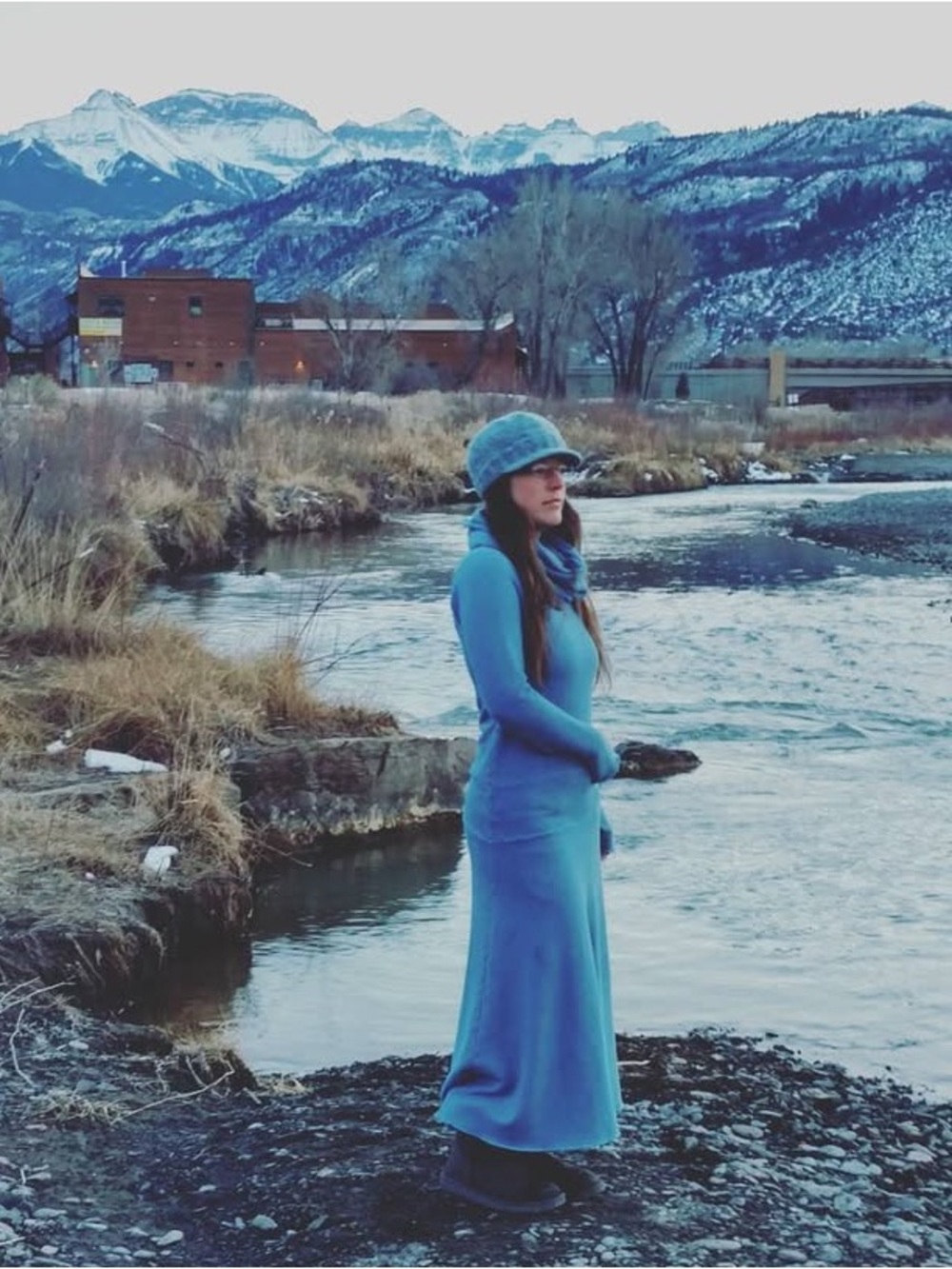 Blue Chunky Cowl Pokara Simplicity Long Dress by Gaia Conceptions
